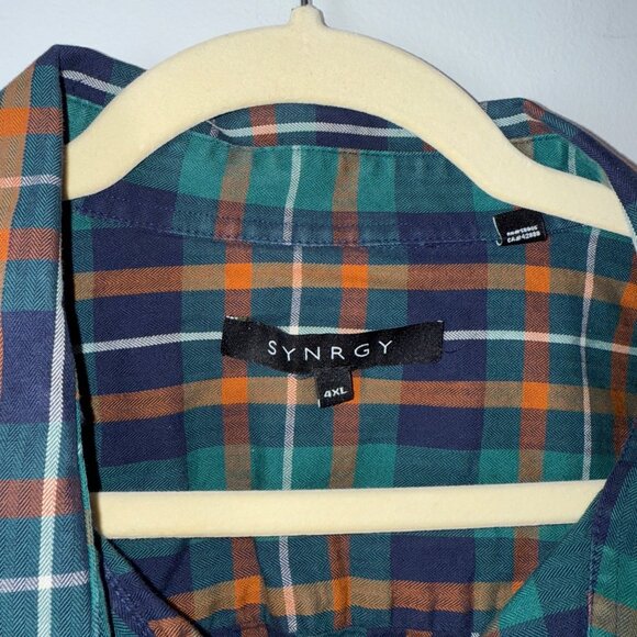 Synrgy Mens 4XL Plaid Button-Down Shirt Long Sleeve Cotton Multicolor - Picture 3 of 7